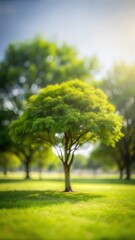 Fototapeta premium A photo of a blurry, defocused park garden tree in a nature background