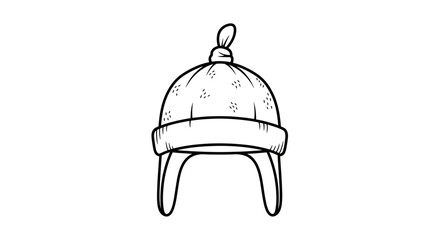 Fototapeta premium Hand-drawn illustration of a winter hat with ear flaps and a pom-pom, isolated on white background.
