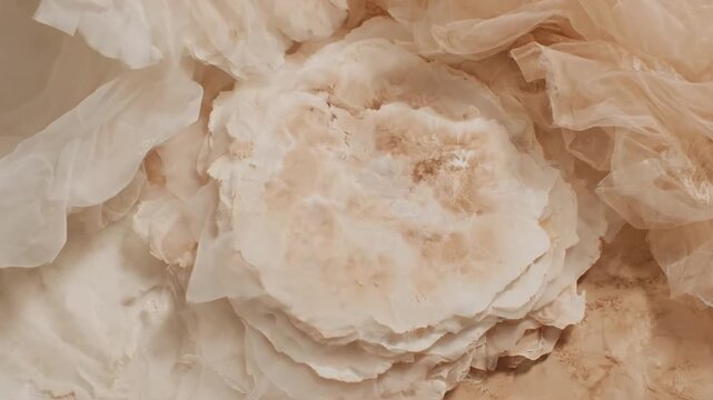 Soft beige crumpled tissue paper texture background close-up
