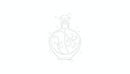 Obraz premium Elegant Perfume Bottle Outline with Swirls and Sparkles - Vector Illustration