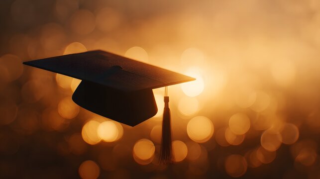 Minimal Silhouette of a Graduation Cap Against Warm Golden Light