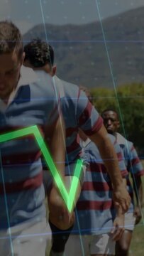 Vertical video: Lead runner taking step starting rugby drill blue-grid green-chart overlay moving