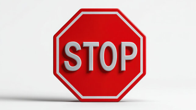 Miniature stop sign red octagon traffic sign road safety symbol warning icon on white background photorealistic studio lighting