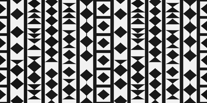 Geometric pattern of repeating black and white diamond and triangle shapes