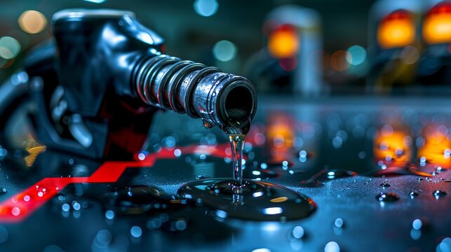Conceptual image of volatile fuel prices with a gas nozzle and trends of market fluctuations