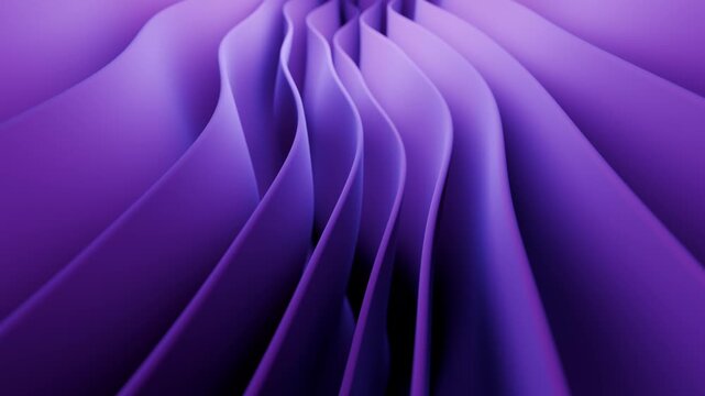 Looped abstract background with gently flowing layered purple waves stream and smooth soft shadows. Elegant animation of curved 3D shapes rendered in gradient violet tones. Seamless VJ loop 4K 60fps