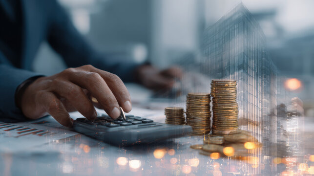 Business, finance, banking and investment concept. Business man doing finance, tax calculation and budget planning, financial loan management, accounting company income and expense	