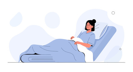 Obraz premium Sad Woman Patient Lying in Hospital Bed Under Blanket, Feeling Lonely and Sick