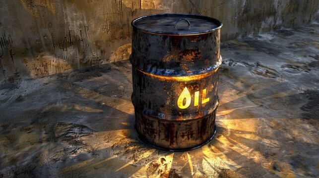 Minimalist studio image depicting energy crisis with black oil barrel and scarcity symbolism