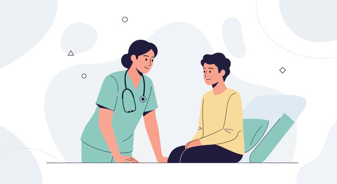 Nurse caring for patient, medical consultation, healthcare concept, illustration