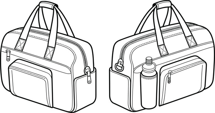 Flat vector tote bag illustration, fashion handbag design, utility accessory sketch