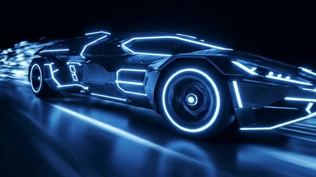 Neon Lit Sports Car Racing Fast.