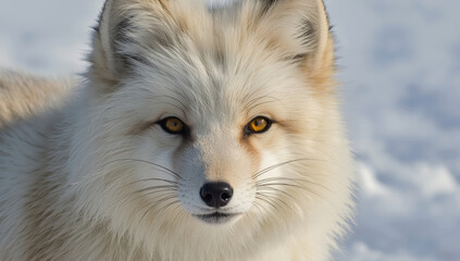 Fototapeta premium Arctic fox portrait with golden eye gaze in snow