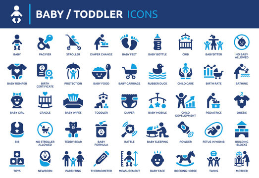 Baby icon set. Toddler icons collection. Containing newborn, nursery, childhood, infant and parenting icon vector illustration.
