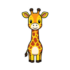 Fototapeta premium Cute cartoon illustration of a baby giraffe with a long neck and distinctive spots, perfect for children's educational materials and zoo promotions