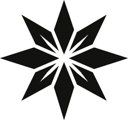 Obraz premium Bold abstract star logo with sharp geometric shapes in a symmetrical design. Minimal black style isolated on white background. Symbolizes energy, excellence and direction. Perfect for corporate brandi