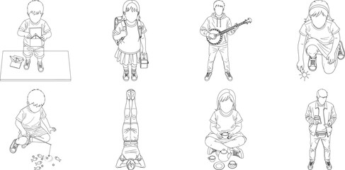 Fototapeta premium A set of six blurry sketches of a person playing guitar isolated on transparent background