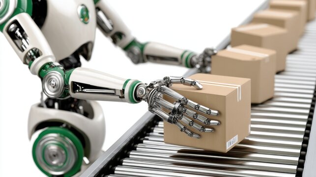 Robotic automation in warehouse operations industrial setting technology implementation efficient logistics close-up view innovation
