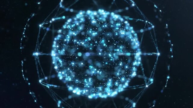 Close up of glowing digital globe rotating in cyberspace