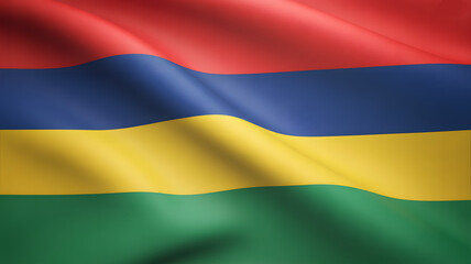 Obraz premium Stunning close up of the national flag of Mauritius with vibrant and bold colors waving proudly, conveying patriotism and national identity