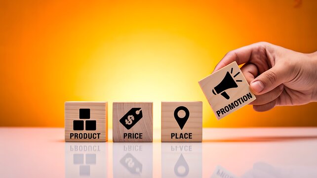 Marketing mix concept with product price place promotion business strategy idea