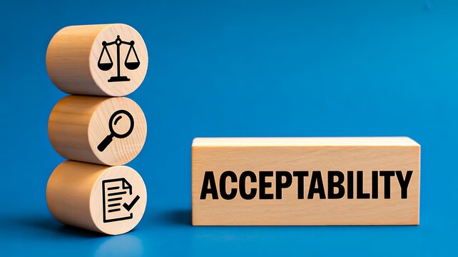 Acceptability concept with wooden blocks evaluation approval and decision making idea