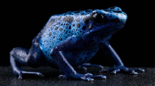 Extreme macro close-up of a blue poison dart frog (Dendrobates tinctorius azureus)