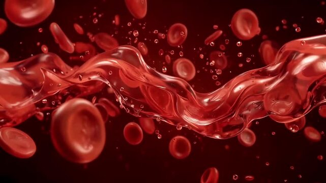 赤血球と血流が流れる医療向けの三次元背景動画素材で医学表現に使いやすい映像