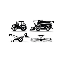 Black and white silhouettes of various agricultural farming machinery © firoj