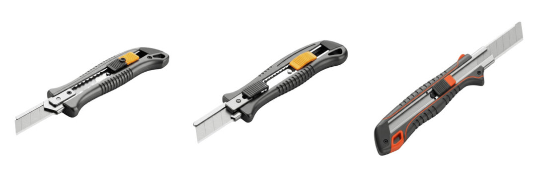 Set of Utility Knives and Box Cutters Isolated on Transparent Background PNG