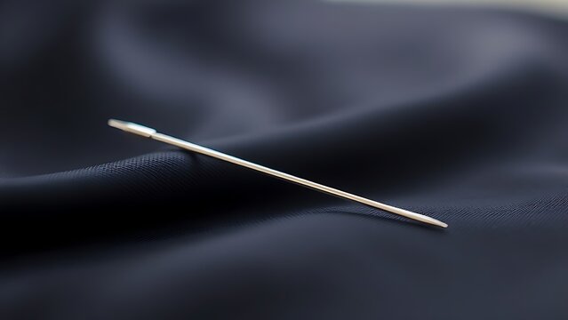 acupuncture. Slender silver acupuncture needle on dark silk fabric. STEM education sheets, lab safety posters, designed for STEM education and laboratory safety posters.