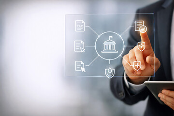Fototapeta premium Businessman interacts with government services digital interface