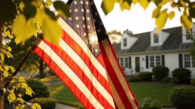 American flag in front of a house