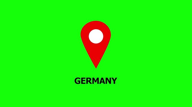 Red Map Pins with Germany Text on Green Screen Background Camera Pans Across Multiple Locations