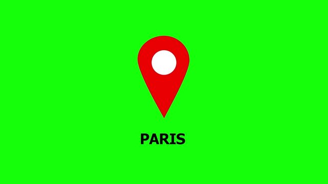 Multiple Paris Location Pointers on Green Screen Background Cinematic