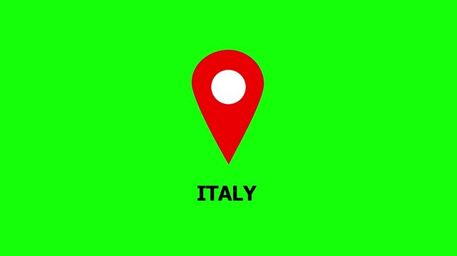 Multiple Red Location Pins Animated on Green Screen with Italy Text