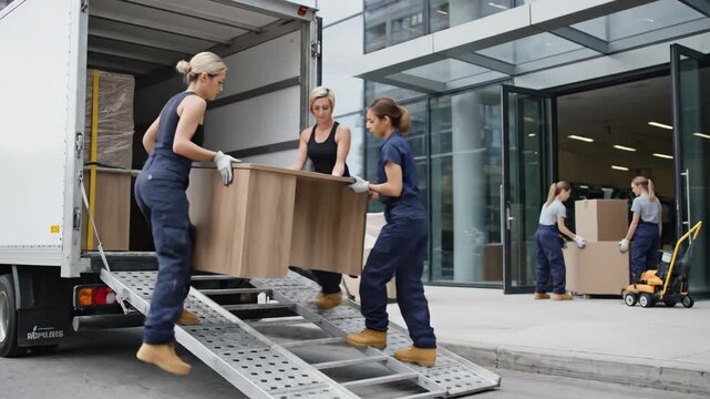 Office relocation team performing commercial furniture move