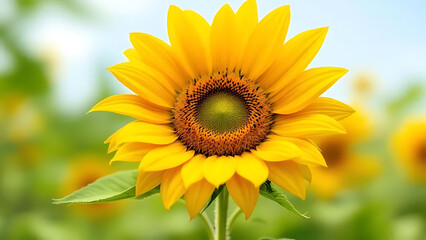 Fototapeta premium Vibrant sunflower in a lush green field on a sunny day