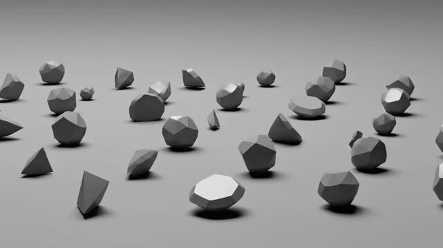 3 D rendering of various geometric shapes on gray background