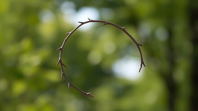 osier. A single osier branch bent into a perfect circle against a blurred natural background. gardening catalogs, home-decor guides, designed for home decor and floral branding.