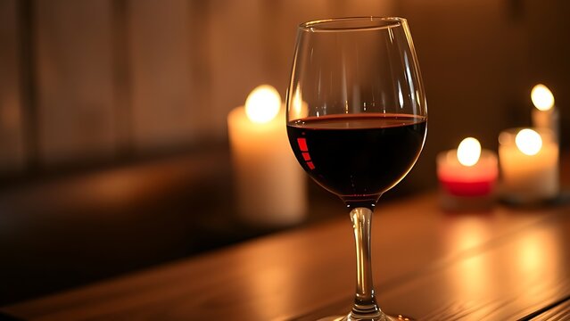 moscato. A single glass of red wine on a wooden table with soft candlelight reflection. bar promotions, beverage menus, designed for food & beverage menus and cafe branding.