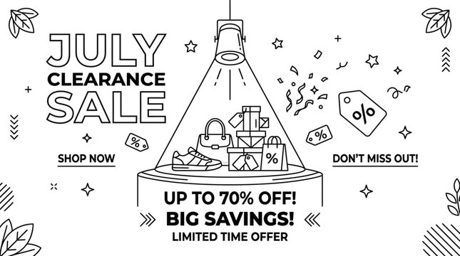 July Clearance Sale Announcement with Shopping Elements