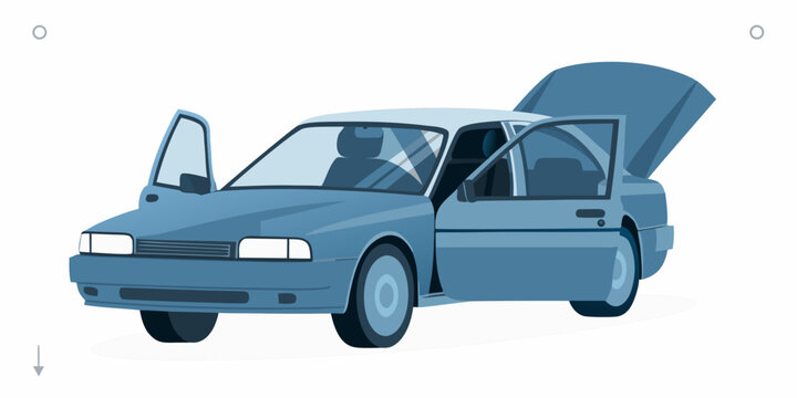 Blue sedan car with its trunk and driver s side door open