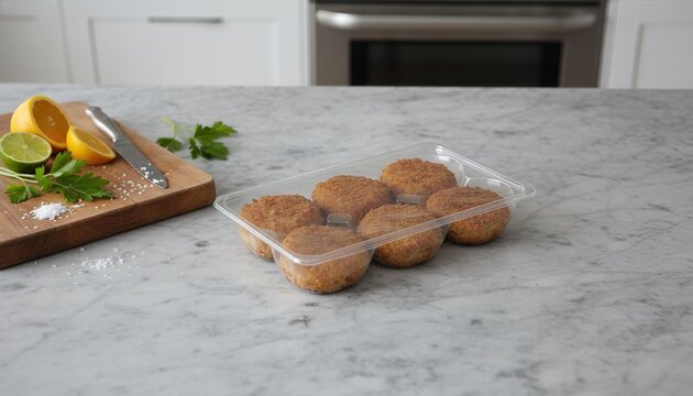 Fish cakes with raw cooking ingredients