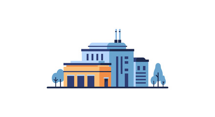 Fototapeta premium Flat Design Vector Illustration of a Modern Industrial Factory Building, Symbolizing Production and Manufacturing