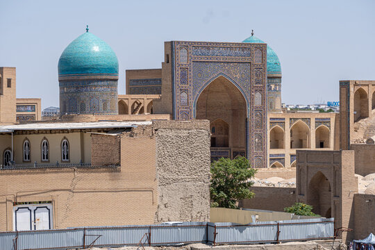 Bukhara, Uzbekistan Aerial view of Kalan Minaret Emir and Alim Khan madrasah of Po-i-Kalan Poi Kalan - islamic religious complex