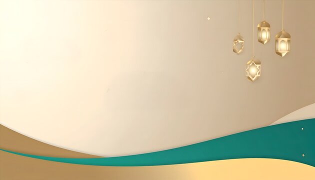 Ramadan Islamic Lantern Background with Elegant Golden and Teal Waves