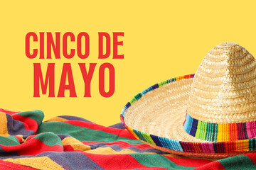 Fototapeta premium Sombrero on a festive blanket for Cinco de Mayo