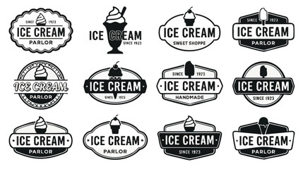 Fototapeta premium Collection of vintage style ice cream parlor logos featuring classic designs with ice cream elements
