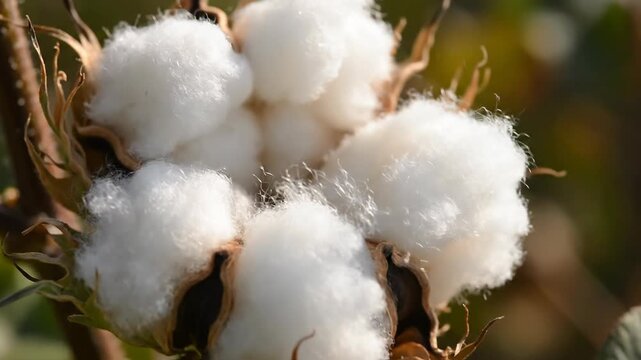 Close-up of a ripe cotton boll bursting with fluffy white fibers in a field